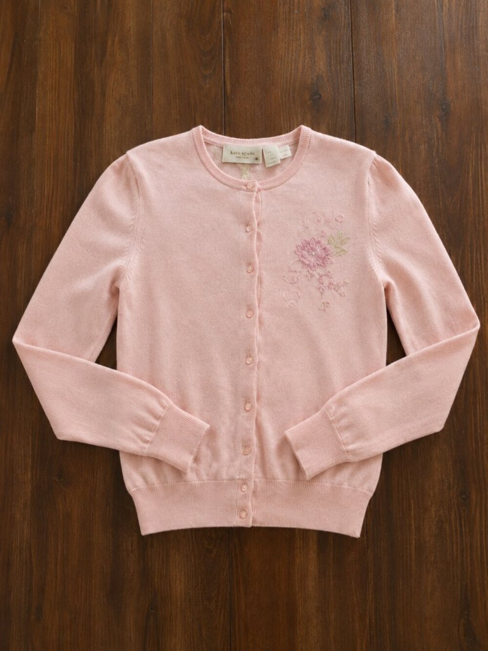 Fieldgear Tussah Silk Cardigan Women's Small Pink Floral Rhinestone Silk Lined